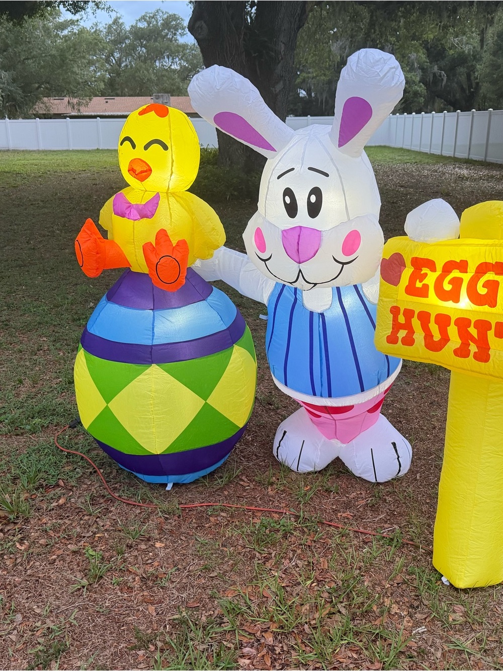 Inflatable Easter Bunny & Chick Yard Decor - White, Yellow, Pink